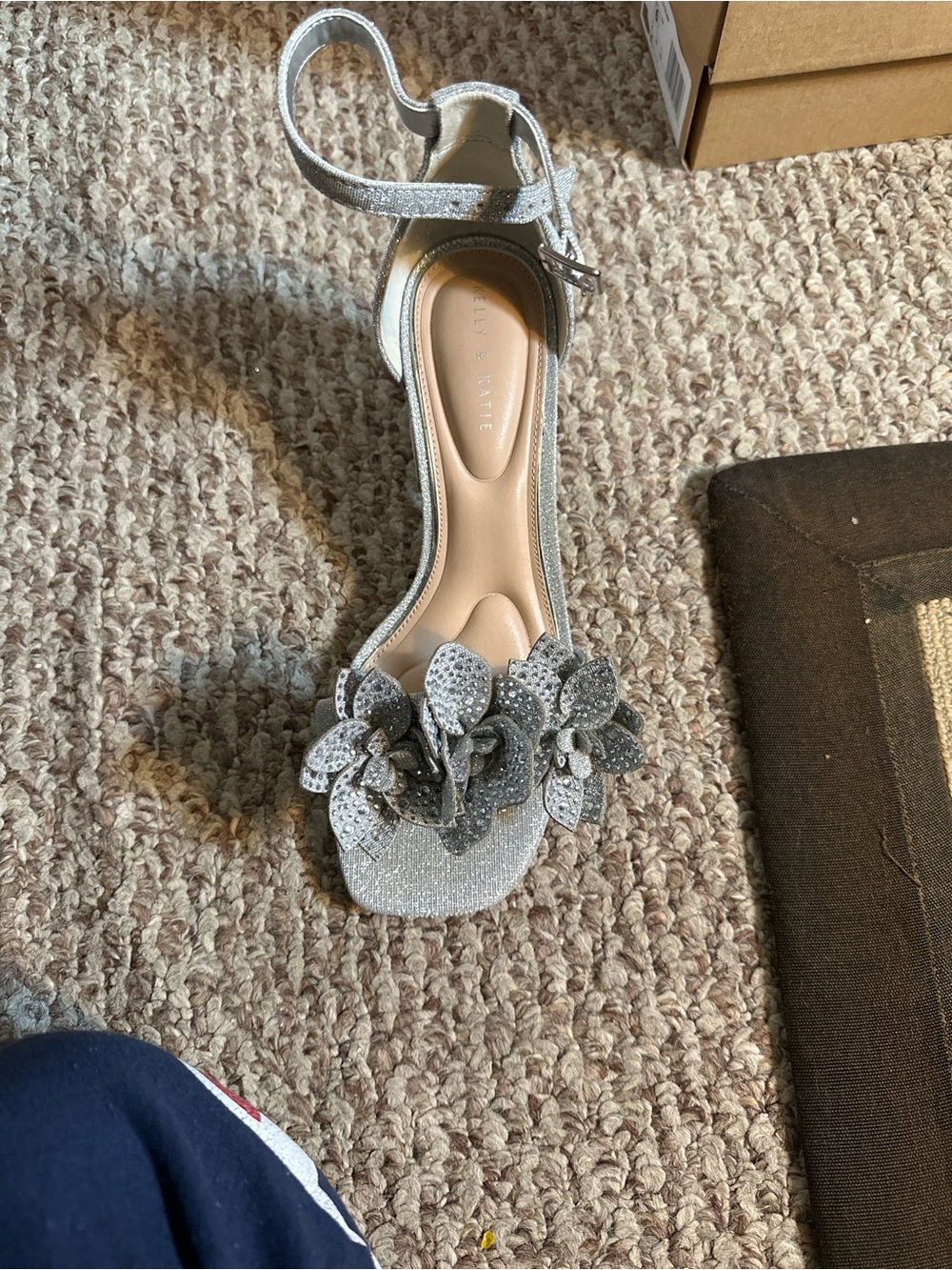 Kelly & Katie Silver Floral Ankle-Strap Heels